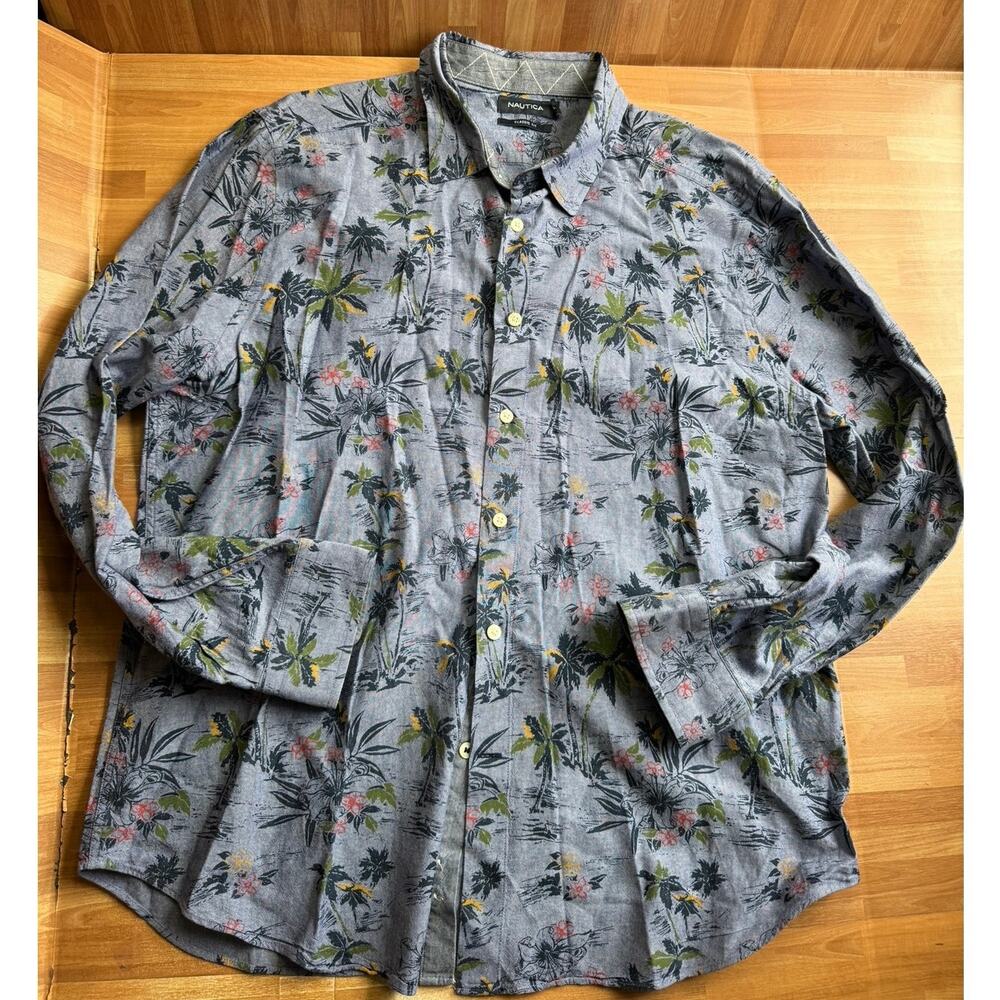 Nautica tropical floral print button-down shirt, size XL, cotton